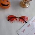 Frameless bleeding red lens sunglasses with sleek gold metal temples for party - Tears Red