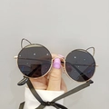 Kids round sunglasses with golden cat ear metal frame and dark gray tinted lenses - Full Grey