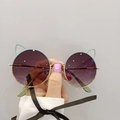Cute mint green cat-ear sunglasses for kids with purple gradient lenses and gold frames - Double Grey (Mint Green Frame Purple Gradient)