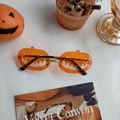 Fashionable Jack-o'-lantern pumpkin sunglasses with orange lenses and gold metal frames - Small Pumpkin Orange