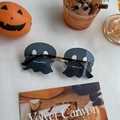 Ghost-shaped Halloween sunglasses with black lenses and slim golden metal frames - Ghost Black