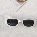 Retro small rectangle sunglasses with white chunky frame and dark grey lenses for women - Porcelain White