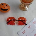 Halloween red ghost rimless sunglasses with gold nose bridge and translucent orange lenses - Ghost Red