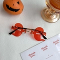 Red ghost shaped rimless sunglasses with gold metal temples for Halloween party decor - Specter Red