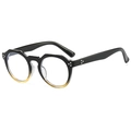 Lunettes anti-lumière bleue rondes classiques avec monture dégradée ambre et noir et rivets - Clair Anti-Lumière Bleue / Dégradé Noir et Marron