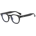 Occhiali rotondi neri anti-luce blu con eleganti dettagli di rivetti in argento - Nero Lucido