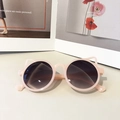 Pink round children's sunglasses with cute cat ears and dark gradient lenses - Pink