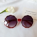 Children's vintage round sunglasses with red scalloped wave frame and purple gradient lenses - Transparent Red White Edge