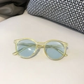 Retro milk tea yellow round frame kids sunglasses with light blue lenses and UV protection - Transparent Yellow Frame Blue Lens