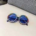 Toddler round frame sunglasses with colorful rainbow rhinestones and blue lenses - Black Frame Blue Lens (With Colorful Rhinestones)