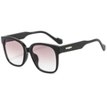 Fashion oversized black square sunglasses with pink gradient lenses and gold metal accents - Bright Black