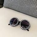 Cute round toddler sunglasses in black frame with sparkling large crystal rhinestone decor - Black Frame Grey Lens (White Rhinestones)
