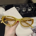 Occhiali da sole cat-eye verde oliva vintage con custodia pieghevole in pelle bianca - Giallo