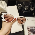 Fashionable white cat-eye sunglasses with brown gradient lenses and gold accents - White Frame Light Tea Lens