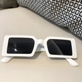Retro rectangle sunglasses with thick white plastic frame and dark UV protective lenses - Adult White