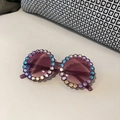 Toddler round sunglasses with gradient purple lenses and colorful rhinestone frames - Wine Red (With Colorful Rhinestones)