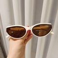 Retro cat eye sunglasses with white wide frame and brown lenses for stylish street wear - Cream Frame Tea Lens