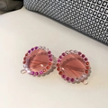 Pink translucent round kids sunglasses with colorful rhinestones for girls and toddlers - Transparent Pink (With Colorful Rhinestones)