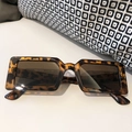 Retro tortoiseshell rectangular sunglasses with thick frames and dark brown lenses - Adult Leopard
