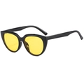 Chic cat eye sunglasses with black round frames and yellow tinted lenses for outdoors - Glossy Black Frame Yellow Lens