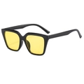 Fashion square black frame sunglasses with trendy yellow tinted lenses in a 45-degree view - Glossy Black Frame Yellow Lens