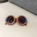 Cute kids round red transparent sunglasses with colorful rhinestones for girls - Transparent Red (With Colorful Rhinestones)