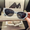 Chic blue-grey cat-eye sunglasses with gradient grey lenses and gold metal accents - Blue