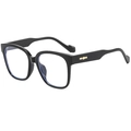 Lunettes de soleil carrées noires surdimensionnées avec détails dorés sur les branches - Noir Brillant Verres Transparents