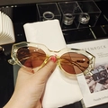 Cat eye sunglasses with transparent yellow frame, brown lenses and white leather pouch - Transparent Yellow with Tea Lens