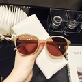 Retro small frame sunglasses in translucent beige with brown lenses and soft pouch - Champagne
