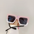 Pink and white bicolor square sunglasses for children featuring UV400 dark lenses - Pink Top White Bottom