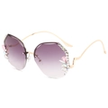 Fashionable rimless gradient purple sunglasses with luxury rhinestone and gold metal temples - Gold Frame Gradient Gray Lens