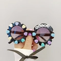 Kids flower-shaped sunglasses with colorful beads and ADLEY letter detail - Black Heart (ADLEY)