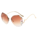 Frameless oversized sunglasses with brown gradient lenses and crystal rhinestones - Gold Frame Gradient Tea Lens