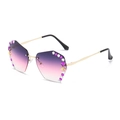 Occhiali da sole senza montatura eptagonali sfumati viola con strass e api - Montatura Oro Grigio Rosa