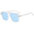 Retro square aviator sunglasses with transparent frames and light blue tinted lenses - Transparent / Blue Lens