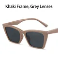 Retro cat-eye sunglasses with khaki frame and dark grey lenses for a chic fashion style - Khaki Frame Grey Lens