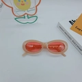 Retro oval sunglasses with cream frames and translucent pink lenses in Y2K style - Jelly Pink