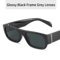 Gafas de sol hip hop vintage con montura negra brillante, lentes grises y adornos de plata - Montura Negro Brillante Lentes Grises