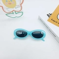 Oval light blue sunglasses with black lenses in a trendy retro hip-hop style - Blue