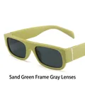 Retro rectangle hip hop sunglasses with matte sand green frames and grey lenses - Matte Green Frame Grey Lens