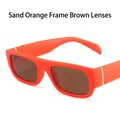 Retro rectangular sunglasses with sand orange frame and tea-colored lenses for hip hop style - Matte Orange Frame Tea Lens