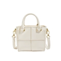 Minimalist beige quilted square handbag with gold hardware and top handle strap - Off White