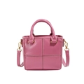 Pink quilted square handbag with dual handles and golden hardware in a 45-degree view - Rose Pink
