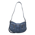 Borsa a spalla a mezzaluna in denim blu con borchie argentate in stile Y2K - Blu Denim