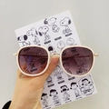 Kids round cream beige sunglasses with dark purple lenses and gold metal details - Round Style / White
