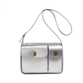 Bolso bandolera plateado de moda con bolsillos dobles y cierres giratorios dorados - Plateado