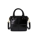 Structured black mini bucket bag with quilted check pattern and golden hardware - Black