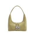 Borsa hobo verde oliva in PU con fiocco in metallo argento e doppia chiusura a zip - Oro