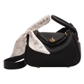Black litchi grain PU leather mini bag with gold lock and decorative silk scarf - Black